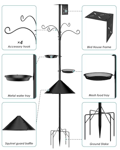 Bird Feeder Pole Squirrel Proof, 92 Inch Heavy Duty Bird Feeder Pole for Outdoor Feeding Station with Stable Base (House Not Included)