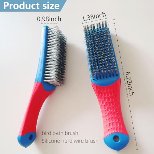 2 Pcs Bird Bath Hard Wire Brushes，Iron Out Rust Stain Remover，Bathtub Cleaning Brush，Hummingbird Feeder Cleaning Brushes，Outdoors Fountain Cleaner Safe for Birds，Bird Cage，Concrete，Birdbaths，Bow - style: Hard Wire Brush