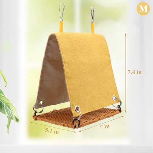 Hypeety Bird Nest Tent Cozy Hanging Snuggle Bed Hut for Cage, Yellow, M | Warm bed, washable, with hanging hooks, bird cage accessories, soft canvas, for cockatiel/lovebird/conure/budgie, yellow, M - color: Yellow, size: M