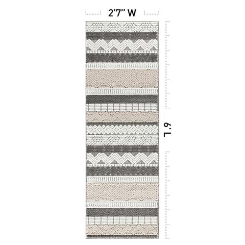 Rugshop Marbella Indoor/Outdoor Boho Deck Runner Rug Gray 2'7" x 6' | Runner, Size 2'7" x 6', Patio, Porch, Balcony, Backyard, Garden, Poolside, Sunroom, Outdoor Living, Weatherproof, All Weather - color: Grey, size: 2'7" x 6' (Rectangular)