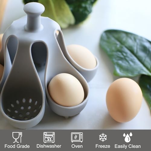 Silicone Egg Boiler Rack for Hard Soft Boiled Eggs, Food Grade Silicone Egg Boiler Cooker with 6 Holders, Kitchen Gadget for Cooking/Serving Eggs with Handle, Dishwasher Safe