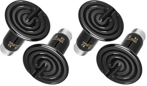 Simple Deluxe 25W Ceramic Heat Lamp, Reptile Heat Bulb Emitter, No Light Emitting Brooder Coop Heater for Amphibian Pet & Incubating Chicken, Black, 4 Pack - size: 25 Watts (Pack of 2)