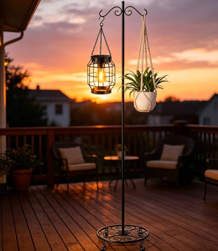 76" Shepherd's Hook with Flat Base Adjustable Heavy Duty Double Hook | Freestanding,For Outdoor Indoor,Holds Bird Feeders, Wind Chimes, Lanterns, Garden Decor