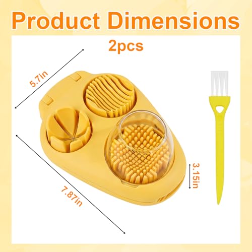 Egg Cutter, 2 Piece Set in Yellow 3 in 1 Hard Boiled Egg Slicer and Dicer with Cleaning Brush, Kitchen Tool for Quick Meal Prep and Snack Preparation