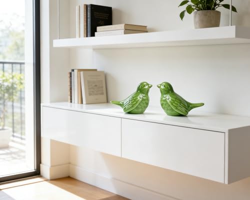 Set of 2 Ceramic Green Bird Figurines, 3.75 Inch Modern Bird Statues Home Decor, Cute Small Knick Knacks for Shelf, Office, Living Room, Bathroom, Kitchen, Housewarming Gift - color: Green