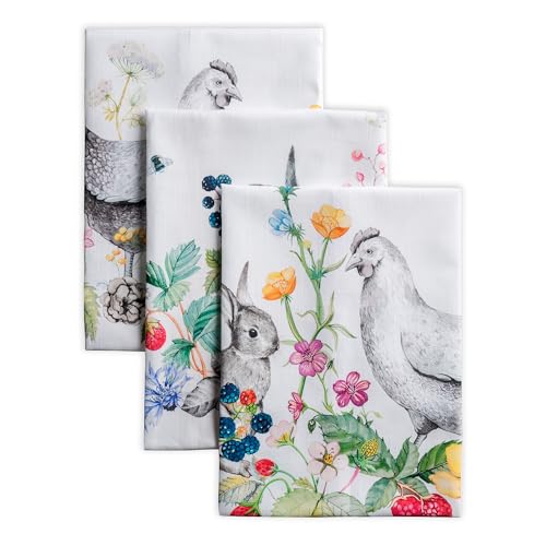 Maison d' Hermine Kitchen Towels Set of 3 Reusable 100% Cotton 27.50" x 20" | Cloth Tea Dish Towels Absorbent with Hanging Loop for Kitchen Dining Party Wedding Hotel Home Spring Summer - Printemps - color: 044 - Printemps