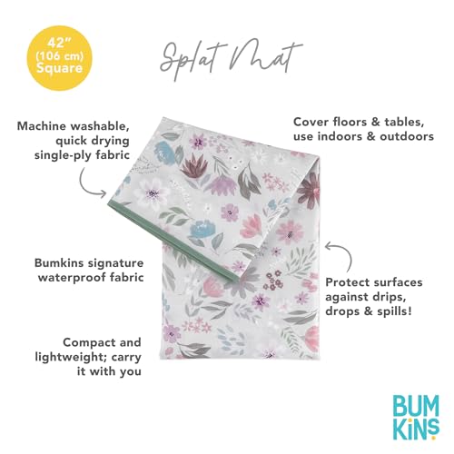Bumkins Baby Splat Mat for Under High Chair, Babies Toddlers Eating Mess Mat, Waterproof Reusable Cloth for Arts and Crafts, Playtime Mat for Kids, Floors or Tables, Fabric 42inx42in, Floral Gray - color: B1 Floral