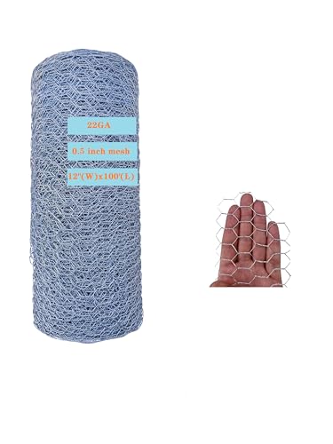 22GA Galvanized 12 in x 100 ft x 1/2 in Mesh Chicken Wire Hexagonal Poultry Netting for DIY Crafting, Pet Cages, Edge Fencing, Lawn Netting - size: 12"x100'-1/2" 22GA