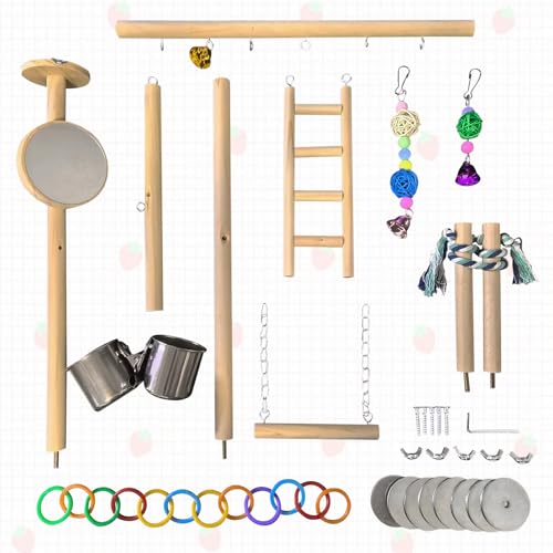 Hamiledyi Small Bird Playground Natural Wood for Top of Cage Bird Perch Stand for Parrots Play Gym Toys for Small Birds Parrot Cockatiel Love Birds Budgie(Style A)