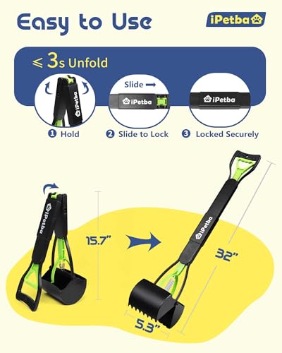 Large Dog Pooper Scooper for Yard, 32 inch Long Handle, No Bending - color: Meadow Green