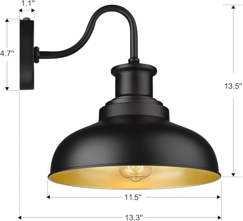Dusk to Dawn Outdoor Barn Light, Farmhouse Outdoor Wall Sconce, Rustic Exterior Wall Mount Light, Vintage Outside Lighting Fixture Industrial Black Lantern for Porch Garage Shed,1 Pack - color: Black+Gold, size: 11DDRZ007-1 PACK(Dusk to Dawn)