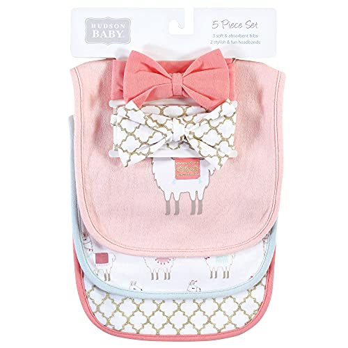 Hudson Baby Unisex Baby Cotton Bib and Headband Set - color: Llama, size: One Size