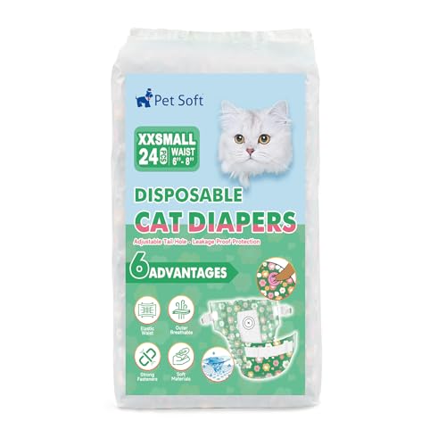 Pet Soft Disposable Cat Diapers - Diaper for Female & Male Cats, Puppy Doggie Diapers for Female Dogs with Adjustable Foam Tail Hole, XX-Small (24Pcs, Green) - size: XX-Small (24Counts)