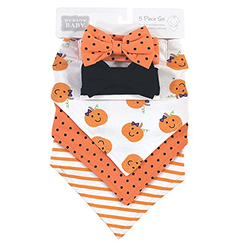 Hudson Baby Unisex Baby Cotton Bib and Headband Set - color: Girl Pumpkin, size: One Size