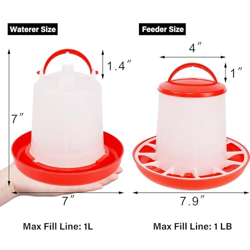 winemana Chick Feeder and Waterer Set – 1 LB + 1 L Hanging Plastic Containers for Outdoor Baby Chicks Small Poultry Drinkers Feeders
