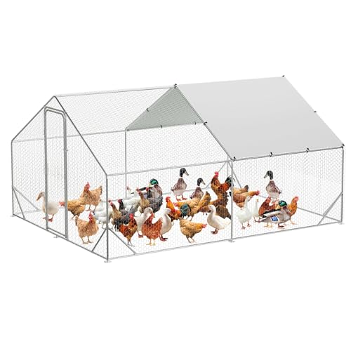 GarveeTech 6.5FT Walk in Chicken Coop Metal, Large Chicken Run with Triangular Brackets, Waterproof & Anti-UV Cover, Poultry Cage for Duck Goose Rabbit, Hen House for Yard Backyard Farm, 6.6' h - size: 9.8' x 13.1' x 6.6'