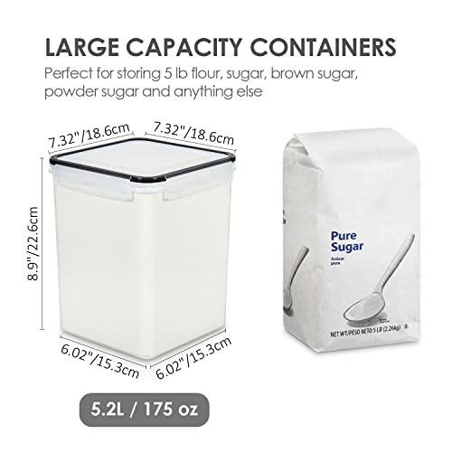 Vtopmart 5.2L Flour Sugar Storage Containers, 4 PCS, Black | For Bulk Flour and Sugar Storage, Airtight Seal, Multiple Sizes, BPA Free, Food Grade Material, Dishwasher Safe (Not Lids) - color: Black, size: 5.2L