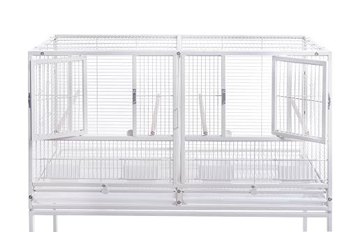 1F/2F/3F Stackable Center Divided Breeder Breeding Bird Flight Double Rolling Cage for Aviaries Canaries Cockatiels Lovebirds Finches Budgies Small Parrots. (White Vein, 1F) - color: White Vein