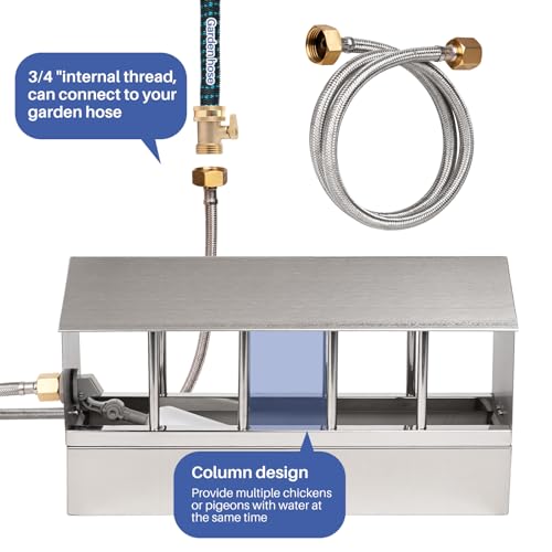 Automatic Chicken Waterer Stainless Steel Large Metal Chicken Waterer System Poultry Waterer Dispenser with Float Valve Kit Hose Accessories for Pigeon, Duck, Goose