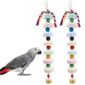 Mineral Chew Toy 2-Pack – Colorful Beaded Bird Toys with Bells | Beak Grinding & Foraging Enrichment for African Grey, Amazon Parrots, Budgies, Cockatiels, Conures