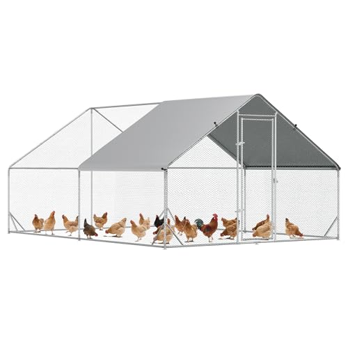 PawHut Large Chicken Coop w/Waterproof Anti-UV Cover 9.8' x 13.1' x 6.6' | Metal Chicken Run, Spire Shaped Walk In Fence Cage Hen House, Outdoor Yard Farm Use, 1" Tube Diameter - size: 9.8' x 13.1' x 6.6'