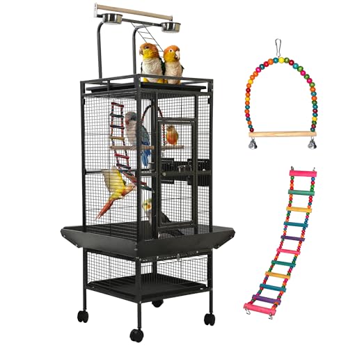 Large Bird Cages for Parrots,Bird Flight Cage for Parakeets,Cockatiel Cage for Birds,Large Parakeet Cage with Stand,Parrot Cages Cover,Seed Catcher,Toys,Feeders,Trays for Conure Canary Lovebird Budgie