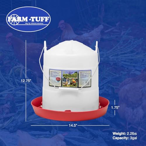 FARM-TUFF Plastic Easy Fill Poultry Waterer, 3 Gallon Capacity – Chicken and Game Bird Water Dispenser – Gravity-Fed Plastic Water Fountain for Hens, Ducks, Turkeys, and Backyard Flocks