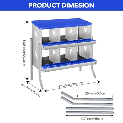 GarveeLife Chicken Nesting Box, 6 Compartments Nesting Box for Chickens, Two-Tier Galvanized Steel Chicken Egg Laying Box with Large Vented Holes Wall Mounting for Easy Egg Collection - color: Blue | 6 Compartments