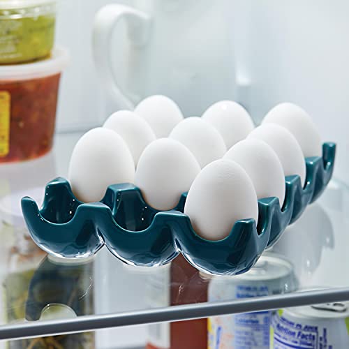 Rachael Ray Solid Glaze Ceramics Egg Tray/Holder, 12 Cup, Teal - color: Teal