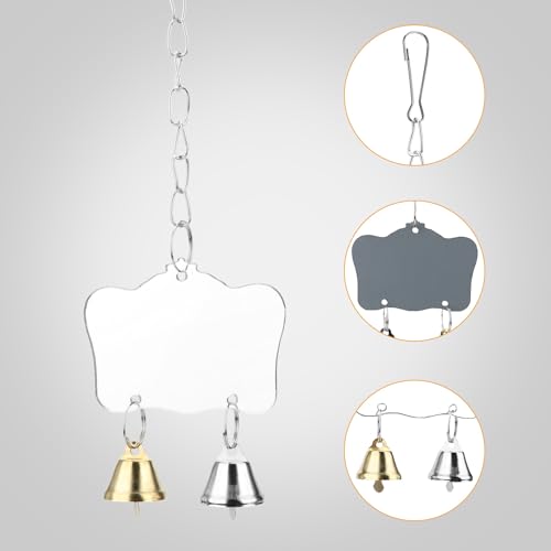 Hypeety Bird Mirror Toy with Bells Cage Hanging Mirror for Parakeets | Clear acrylic mirror with 2 bells, with protective film, easy to hang, fun swing toy, for parakeets/cockatiels/finches/conure