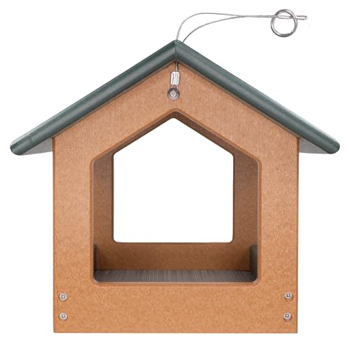 DutchCrafters Amish USA Made Recycled Plastic Large Hanging Modern Fly Through Covered Roof Open Platform Tray Bird Feeder for Outdoors, Garden, Yard (Turf Green & Bright Cedar) - color: Turf Green & Bright Cedar