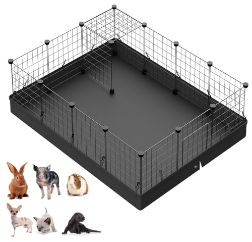 LANGXUN 16pcs Small Animal Playpen with Waterproof Mat, Pet Playpen, Rabbit Guinea Pig Cages, Puppy Kitten Playpen | Indoor & Outdoor Portable Metal Wire Yard Fence 13"x13" - style: 16 Metal Panels & Mat(13'' x 13")