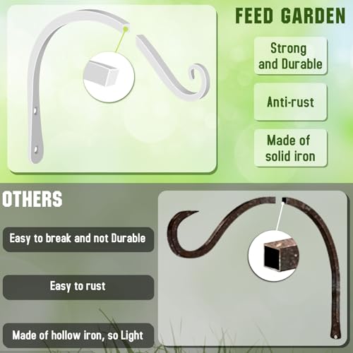Heavy Duty Plant Hooks - 2 Pack 8 Inch Wall Mounted Hanging Brackets, 44lb Capacity Steel Plant Hangers for Bird Feeders, Baskets, Wind Chimes -White - color: White, size: 8 Inch