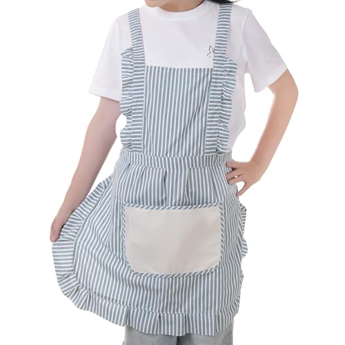 Cute Cotton Apron for Women, Adjustable Bib Cooking Kitchen Aprons with Pockets for BBQ Drawing Baking - color: Blue