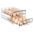 HIYOHIYO 2-Tier Clear 24 Grid Egg Container for Refrigerator, With Drawers | Large Capacity, with Time Scale Marking, Stackable, Sturdy Eggs Storage for Fridge and Countertop - size: 24 Grids-2 Layer