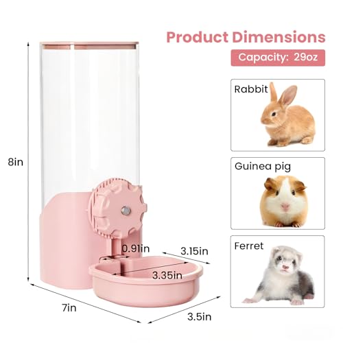 Rabbit Water Bottle for Cage Crate, 29oz No Drip Hanging Automatic Pet Water Dispenser for Small Animal Guinea Pig Bunny Chinchilla Ferret Hedgehog Puppy Cat (Pink) - color: Pink
