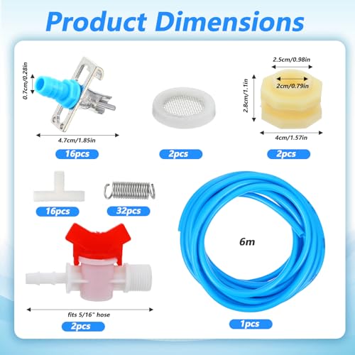 Automatic Rabbit Watering Kit - Including 5/16" Hose, 16 PCS Nipple Drinkers, Barb Fittings to G1/2" Thread Connectors, T-Fittings, Springs, and Gaskets, Automatic Rabbit Watering System
