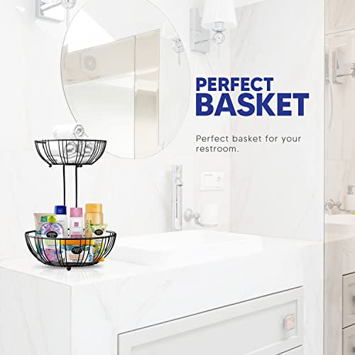 Fruit Basket For Kitchen Counter - Fruit Basket With Banana Hanger - Double Layer Metal Wire Fruit Bowl For Countertop - Fruit Holder For Produce, Vegetables