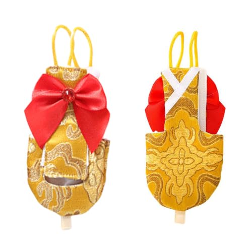 Escape-Proof Adjustable Parrot Flight Suit with Chinese Brocade Bow, Reusable Washable Bird Diaper Clothing for Cockatiels, Parakeets, Monk Parrots, Sun Conures & Mini Macaws (Yellow Nylon-S) - size: Yellow nylon-S