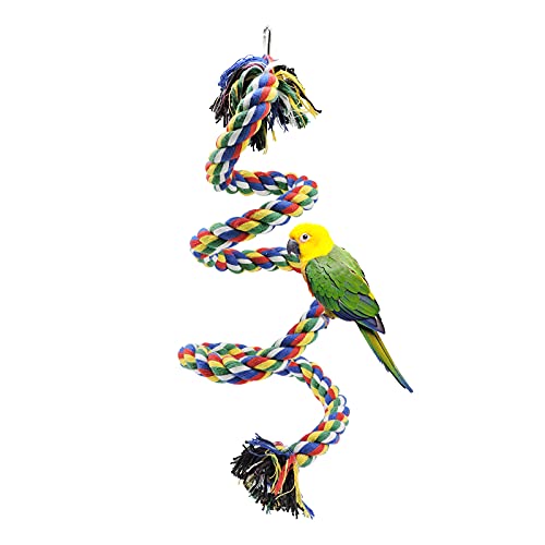 WishLotus Bird Perches, Parrot Colorful Climbing Rope Swing Toys Parrot Stand with Bell and Hanging Clip for Parrots, Budgies, Macaws, Parakeets, and Other Small Birds. (100cm) - size: 100cm