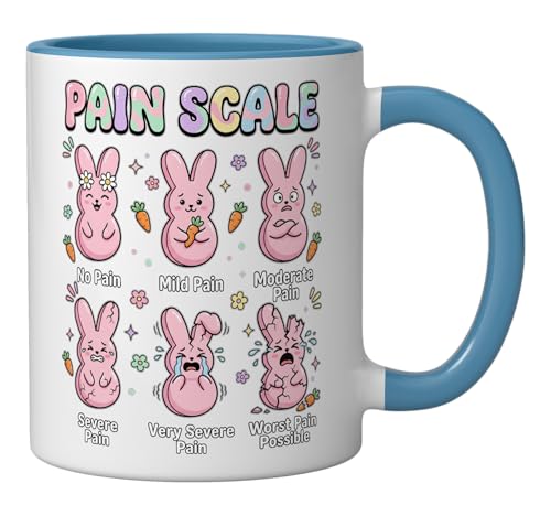 Funny Nursing Bunny Eggs Medical Pain Scale Easter Nurse Ceramic Mug, Blue/White - color: Blue/White