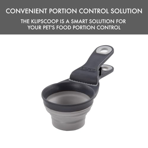 Dexas Popware for Pets Collapsible Klip Scoop, 3-in-1 Pet Food Scoop, Measuring Cup and Bag Clip, 1/2 Cup Capacity, Light Gray - color: Light Gray, size: 1/2 Cup Capacity