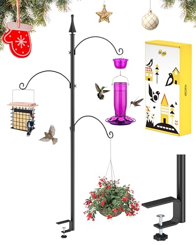 iBorn Shepherds Hooks for Outdoor Clamp On Deck Hook for Bird Feeder 45 Inch Heights Feeder Hangers for Deck Railing Hummingbird Feeders Hanging Tri-Hooks 2024 New (Feeders are Not Included) - size: 45" Height with Tri-Hooks