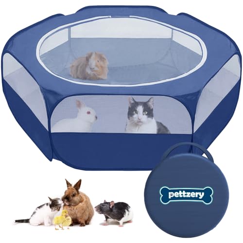 Small Animal Playpen with Zippered Top, Portable Waterproof Pet Cage (47"x23") for Kitten, Bunny, Guinea Pig, Hamster, Chicken Brooder, Indoor & Outdoor Exercise Pen, Foldable Design (Navy) - color: Navy