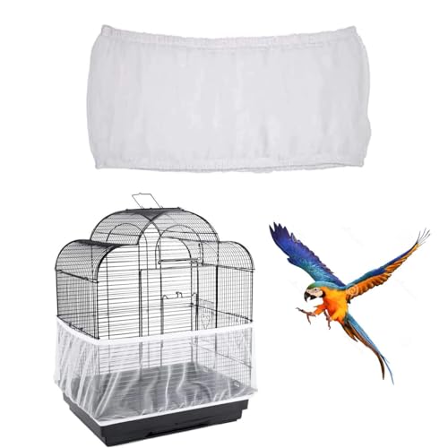 Bird Cage Cover, Breathable Nylon Mesh Seed Catcher Guard, Adjustable Elastic Skirt for Parrot, Budgie, Cockatiel, Prevents Mess, Fits Cage Circumference 55"-87" (140-220cm)