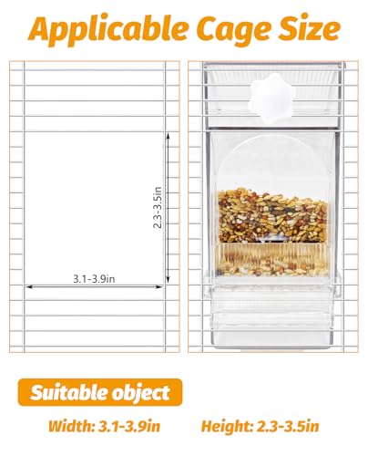 BNOSDM No Mess Bird Feeder Transparent Bird Food Container Automatic Parrot Feeder with Perch Parakeet Cage Accessories for Budgies, Canaries, Cockatoos, Finch and Lovebirds - color: Transparent