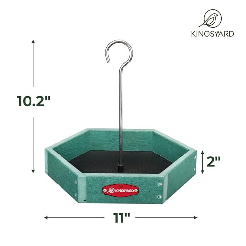 Kingsyard Hanging Platform Bird Feeder for Outdoors, Deep Tray, Green | Weather-Resistant Recycled Poly Lumber, Fast-Draining Metal Mesh Base, Easy to Clean, Holds Up to 3 lb of Seed - color: Green