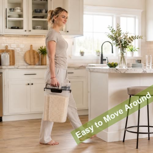 10 Lbs Rice Storage Container Dispenser, Slim Food Bin for Cereal, Flour | Airtight Sturdy Plastic Dry Food Container with Wide Pour Spout for Grain, Oatmeal, Bean, 5 Lbs Dog, Cat, Pet Food, Bird Seed - color: Black
