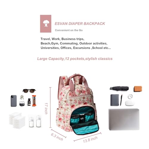 Diaper Bag Backpack Corduroy Multifunction Baby Fashion Travel Pack office Laptop Bag - color: Pink White Flower