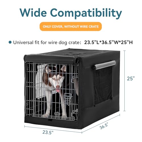 PETSFIT Dog Kennel Cover for Wire Dog Crate(30in/36inch/42inch), Single Door, Mesh Window, Flap On The Top and Back is Detachable, Dog Crate Cover Black 36inch - size: 36.5"L x 23.5"W x 25.0"H